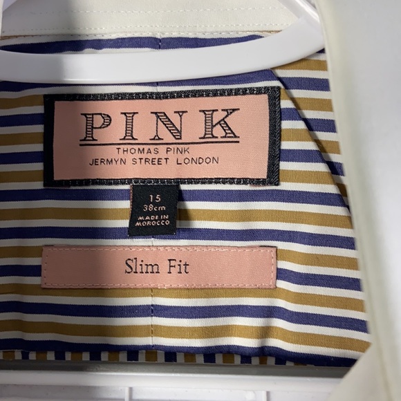 Thomas Pink Stripe Slim Fit French Cuff Shirt 15 - Picture 3 of 5